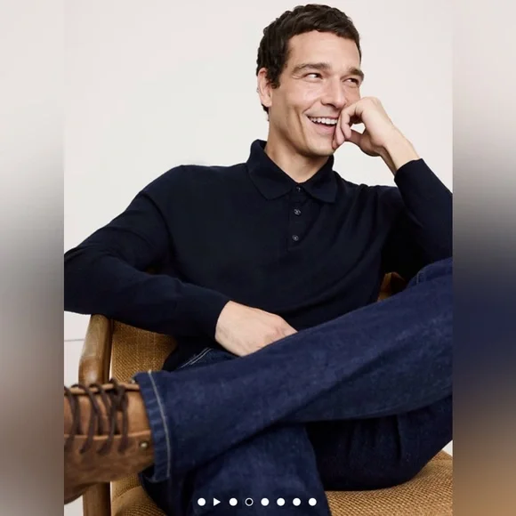 Men’s Banana Republic MERINO LONG-SLEEVE SWEATER POLO- Navy Blue - Picture 2 of 9